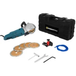 EBERTH Scanalatore Da Muro Scanalatrice Per Muri 2500 Watt, Fresa Per Calcestruzzo, 10 Dischi 156 Mm, Profondità Di Taglio 5 - 45 Mm, Larghezza Scanalatura 8 - 40 Mm, Attacco Acqua, Pompa Dellacqua