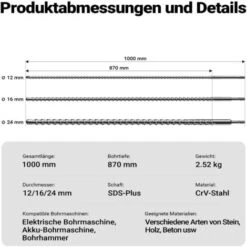 Punte Per Trapano Demolitore SDS 3 Pezzi 870 Mm Punte ø 12/ 16/ 24 Mm Trapano A Percussione 5 Punte Per Trapano Demolitore SDS 3 Pezzi 870 Mm Punte ø 12/ 16/ 24 Mm Trapano A Percussione -Makitae Outlet 11455585 3