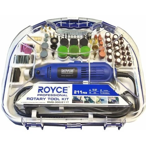 Kit Mini Trapano 211 Pezzi Smerigliatrice Rotante 300W Punte Frese Royce RMG-300 1 Kit Mini Trapano 211 Pezzi Smerigliatrice Rotante 300W Punte Frese Royce RMG-300