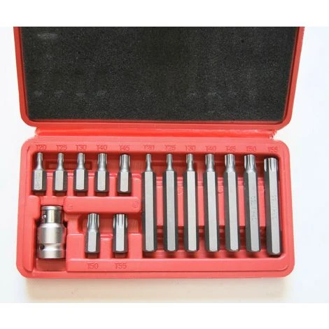 INSERTI CHIAVI BUSSOLE TORX CRICCHETTO 15 PZ T20 T55 ADATTATORE ESAGONALE 1/2" R 1 INSERTI CHIAVI BUSSOLE TORX CRICCHETTO 15 PZ T20 T55 ADATTATORE ESAGONALE 1/2" R