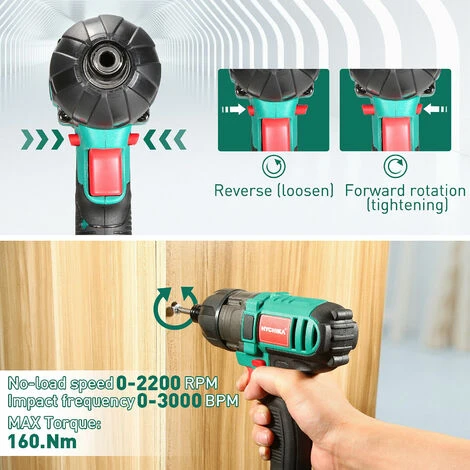 Trapano Avvitatore Batteria 18V,HYCHIKA Avvitatore Ad Impatto 160Nm Trapani Combinati 18V, 2X2,0Ah Batteria 2 Trapano Avvitatore Batteria 18V,HYCHIKA Avvitatore Ad Impatto 160Nm Trapani Combinati 18V, 2X2,0Ah Batteria - immagine 2