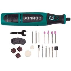 VONROC Utensile Rotante Multifunzione 8V. Include Set Di 24 Accessori, Caricatore E Sacca Portautensili