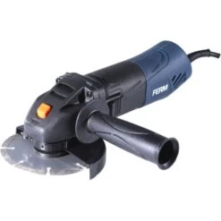 FERM Smerigliatrice Angolare 500W – 115mm - Protezione Riavvio Elettronica – Soft Grip – Blocco Mandrino – Cavo 3 Metri. Include Impugnatura Laterale Regolabile