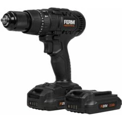 FERM Trapano A Percussione A Batteria 20V. Coppia 50Nm E Motore A 4 Poli. Include 2 Batterie 2.0Ah, Un Caricabatterie, 2 Punte E Una Custodia