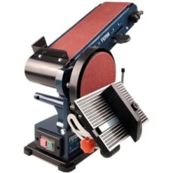 FERM Levigatrice Da Banco Combinata 350W - 150mm. Include 2 Nastri Abrasivi (G80 E G120) E 2 Dischi Abrasivi (G80 E G120)