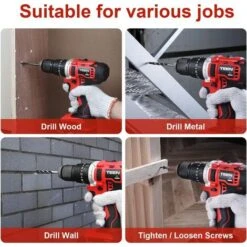 Trapano A Percussione, Trapano Avvitatore A Batteria TEENO, 20 V, 2 Batterie Da 2,0 Ah, 45 Nm, 20+3 Impostazioni Di Coppia E 2 Velocità,Guanti -Makitae Outlet 30248690 5