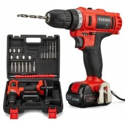 TEENO Avvitatore A Batteria 21V, 2 Velocità Trapano A Batteria, 2 Batterie Al Litio 1.5Ah, Ricarica Rapida In 1 Ora, 20 Accessori Inclusi (Trapano A 2*Batteria)