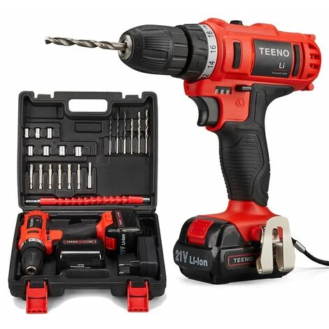 TEENO Avvitatore A Batteria 21V, 2 Velocità Trapano A Batteria, 2 Batterie Al Litio 1.5Ah, Ricarica Rapida In 1 Ora, 20 Accessori Inclusi (Trapano A 2*Batteria) 1 TEENO Avvitatore A Batteria 21V, 2 Velocità Trapano A Batteria, 2 Batterie Al Litio 1.5Ah, Ricarica Rapida In 1 Ora, 20 Accessori Inclusi (Trapano A 2*Batteria)