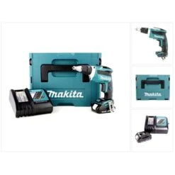 Makita DFS 452 RY1J Avvitatore Per Cartongesso A Batteria 18V / 115 Mm In Valigetta Makpac + 1x Batteria 1,5 Ah + Caricabatterie DC 18 RC