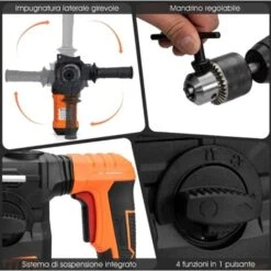 COSTWAY Martello Perforatore 1500W Martello Demolitore 4 Funzioni - Trapano, Martello Pneumatico, Scalpello E Smerigliatrice Angolare, 800 Giri/min, 4000 Percussioni/min -Makitae Outlet 31765398 3