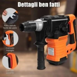 COSTWAY Martello Perforatore 1500W Martello Demolitore 4 Funzioni - Trapano, Martello Pneumatico, Scalpello E Smerigliatrice Angolare, 800 Giri/min, 4000 Percussioni/min -Makitae Outlet 31765398 4
