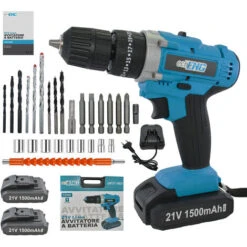 Trapano Avvitatore Foratura A Percussione 21V Valigetta 27 Accessori 2 Batterie