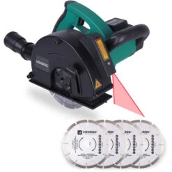 VONROC Scanalatore-Scanalatrice Da Muro 1700 W, 150 Mm. Dotato Di Laser. Include 6 Dischi Diamantati E Sacca Portautensili