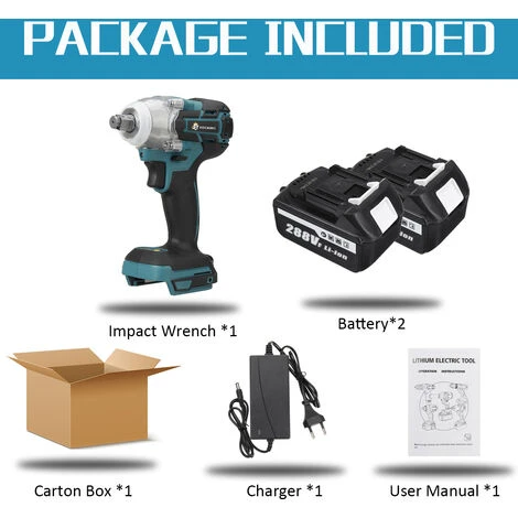 1/2'' 288VF 520NM Avvitatore A Percussione Con 2 Batterie Senza Spazzole 22800mAh Trapano Elettrico Senza Fili Chiavi A Impulsi 3 1/2'' 288VF 520NM Avvitatore A Percussione Con 2 Batterie Senza Spazzole 22800mAh Trapano Elettrico Senza Fili Chiavi A Impulsi - immagine 3