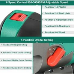 Seghetto Alternativo 750W, HYCHIKA Profondità Di Taglio 110mm, 8003000RPM,Angolo Di Inclinazione Regolabile Da ±45 ° -Makitae Outlet 50057095 5