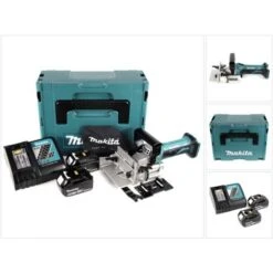 Makita DPJ 180 RTJ Fresatrice Intestatrice A Batteria 18V In Valigetta Makpac + 2x Batterie 5,0 Ah + Caricabatterie