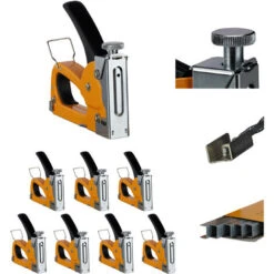 8x Sparapunti Professionale, Industriale, 4000 Graffette, Pressione Regolabile, Graffettatrice, 4-8 Mm, Arancione