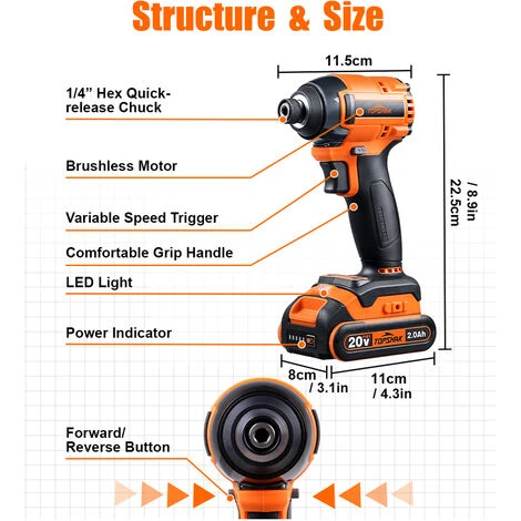 Topshak 20V Avvitatore A Percussione Con 1 Batterie Senza Spazzole Senza Fili Trapano Elettrico Cordless 2 Topshak 20V Avvitatore A Percussione Con 1 Batterie Senza Spazzole Senza Fili Trapano Elettrico Cordless - immagine 2