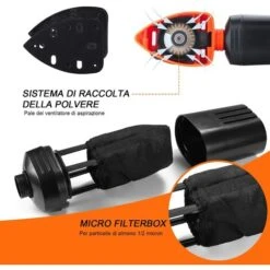 TACKLIFE Levigatrice Mouse Multifunzione, 130W, 12000 RPM, 12 * 140X140X80mm Carte Abrasive Inclusi(6 * 80 Graniglie, 6 * 180 Graniglie), Raccolta Della Polvere, Allacciamento Aspiratore PMS01A -Makitae Outlet 53551707 3
