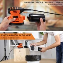 TACKLIFE Levigatrice Mouse Multifunzione, 130W, 12000 RPM, 12 * 140X140X80mm Carte Abrasive Inclusi(6 * 80 Graniglie, 6 * 180 Graniglie), Raccolta Della Polvere, Allacciamento Aspiratore PMS01A -Makitae Outlet 53551707 4