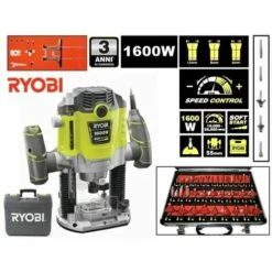FRESATRICE PANTOGRAFO ELETTRICA 1600 WATT 3 CODOLI 6-8-12 Mm RYOBI + KIT FRESE
