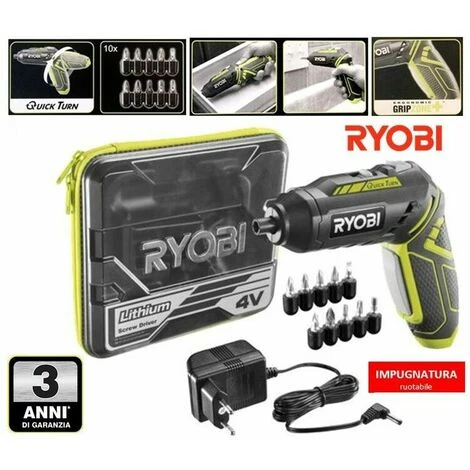 Ryobi AVVITATORE ERGONOMICO A BATTERIA RICARICABILE 4V LITIO (1X 1.3AH) TESTA GIREVOLE 1 Ryobi AVVITATORE ERGONOMICO A BATTERIA RICARICABILE 4V LITIO (1X 1.3AH) TESTA GIREVOLE