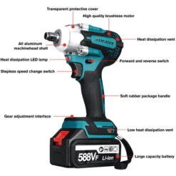 Avvitatore A Impulsi A Batteria 1200N.m 1/2'' 1/4'' Nero + Blu 2 Batterie -Makitae Outlet 60052996 3