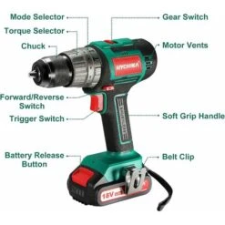Trapano Avvitatore Batteria 18V, HYCHIKA Brushless 60Nm Trapano A Percussione, 2x2.0Ah Batteries, 52 Accessori, 1H Caricatore Rapido, 21+3 Coppie -Makitae Outlet 67555091 5