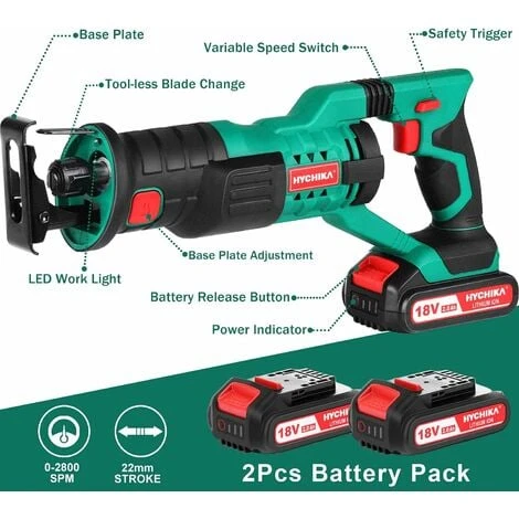 Sega A Gattuccio, HYCHIKA 18V Sega Universale Multifunzionecon Luce LED, Velocità 0-2800SPM, 2x2000 MAh Batterie, Ricarica Rapida Da 1 Ora, Ideale Per Il Taglio Di Legno E Metallo 5 Sega A Gattuccio, HYCHIKA 18V Sega Universale Multifunzionecon Luce LED, Velocità 0-2800SPM, 2x2000 MAh Batterie, Ricarica Rapida Da 1 Ora, Ideale Per Il Taglio Di Legno E Metallo - immagine 5