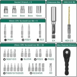 Cacciavite Elettrico 6N.m, HYCHIKA Avvitatore Elettrico (Par Max 6 N.m, 3.6 V, 2.0 Ah) Luce A LED Come Torcia, Chiave A Cricchetto, Caricatore Cavo USB, 36 Accessori, Custodia -Makitae Outlet 67555096 4