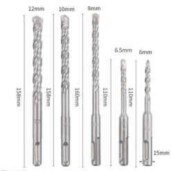 Set Di Punte Da Trapano Per Calcestruzzo Da 5 Pezzi, 6 6,5 8 10 12 X 110- 160 Mm Set Di Punte Da Trapano Per Metallo Di Alta Qualità, Punte Da Trapano Sds Per Piastrelle In Ceramica E Muratura In Ceme