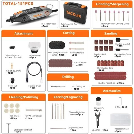 TACKLIFE Utensili Rotante, Strumento Multifunzione135W Kit Con 150 Pz Accessori/Mandrino Autoserrante Universale/Albero Flessibile, 10,000-35,000 Giri/Min RTSL50AC 2 TACKLIFE Utensili Rotante, Strumento Multifunzione135W Kit Con 150 Pz Accessori/Mandrino Autoserrante Universale/Albero Flessibile, 10,000-35,000 Giri/Min RTSL50AC - immagine 2