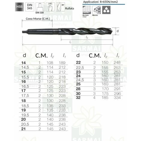 PUNTA TRAPANO PER ACCIAIO METALLO FERRO KRINO HSS RULLATA CODOLO CONICO MORSE - Misura Ø 14 Mm 2 PUNTA TRAPANO PER ACCIAIO METALLO FERRO KRINO HSS RULLATA CODOLO CONICO MORSE - Misura Ø 14 Mm - immagine 2