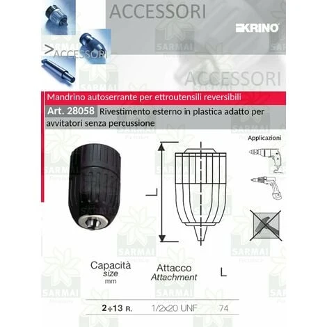 KRINO Mandrino Autoserrante 13 Mm Per Avvitatore Attacco Femmina 1/2x20 UNF 2 KRINO Mandrino Autoserrante 13 Mm Per Avvitatore Attacco Femmina 1/2x20 UNF - immagine 2