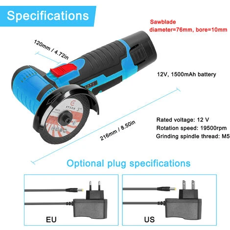 Mini Smerigliatrice Elettrica Multifunzionale Da 19500 Giri/min Taglierina Portatile Per Taglio Lucidatura Piastrelle In Ceramica Legno Pietra Acciaio (Blu, Spina Europea 1 Batteria) 4 Mini Smerigliatrice Elettrica Multifunzionale Da 19500 Giri/min Taglierina Portatile Per Taglio Lucidatura Piastrelle In Ceramica Legno Pietra Acciaio (Blu, Spina Europea 1 Batteria) - immagine 4