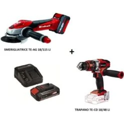Kit Trapano A Batteria TE-CD 18/48 + Smerigliatrice TE-AG 18/115 T + 2 Batterie + 2 Carica Batteria Einhell -Makitae Outlet 80161684 3