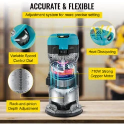 VEVOR Rifilatore Fresatrice Verticale Per Legno Elettrica, 220V 710W Velocita 13000-33000 RPM Fresatrice Rifilatore Multifunzione Per Scanalatura Del Legno, Formatura Di Bordi, Intaglio Del Legno -Makitae Outlet 82818223 4