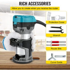 VEVOR Rifilatore Fresatrice Verticale Per Legno Elettrica, 220V 710W Velocita 13000-33000 RPM Fresatrice Rifilatore Multifunzione Per Scanalatura Del Legno, Formatura Di Bordi, Intaglio Del Legno -Makitae Outlet 82818223 5