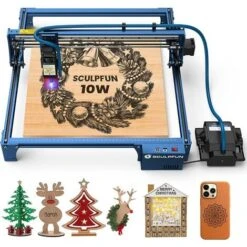 SCULPFUN S30 Pro Laser Engraver 10W Taglio Laser Con Kit Air Assist Completamente Automatico E Obiettivo Intercambiabile, Compensato Da 6 Mm One Cut, Area Di Incisione Espandibile