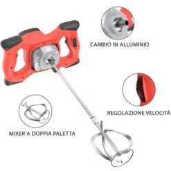 Miscelatore Cemento E Malta Da 2100 W Betoniera Elettrica Portatile Con 6 Velocità 0-930 Giri/Min Per Malta M14 Vernice Calcestruzzo Impastatore Con Cavo In Gomma Colore Arancione -Makitae Outlet 89058991 3