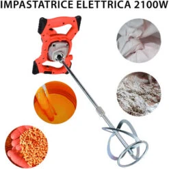 Miscelatore Cemento E Malta Da 2100 W Betoniera Elettrica Portatile Con 6 Velocità 0-930 Giri/Min Per Malta M14 Vernice Calcestruzzo Impastatore Con Cavo In Gomma Colore Arancione -Makitae Outlet 89058991 5