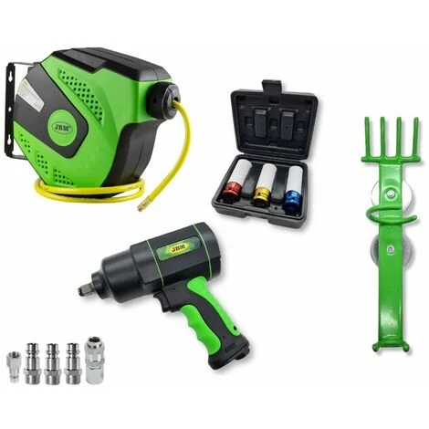 Kit Con Avvolgitubo Aria Da 10 Mt Avvitatore Pneumatico 1/2 Potente 1200 Nm Con Bussole E Supporto Magnetico 1 Kit Con Avvolgitubo Aria Da 10 Mt Avvitatore Pneumatico 1/2 Potente 1200 Nm Con Bussole E Supporto Magnetico