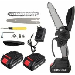 Motosega Cordless Battery Trimmer 88VF 6 4000RPM Sega Elettrica Per Ceppi 2 Batterie 1 Caricabatterie Grigio
