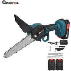 Motosega 6 '' Motosega A Batteria Potatore A Batteria 10000 Giri / Min Sega Elettrica 2 Batterie 1 Caricabatterie Blu