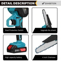Mini Motosega Elettrica A Batteria Da 6 Pollici Con Potatura A Mano Da Giardino Senza Fili Con 1 Batteria -Makitae Outlet 93344393 3