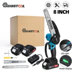 Motosega Con Display MUSTOOL 8'' 18V 10000 RPM Potatore Senza Fili Batteria Motosega Sega Tronchi 2 Batterie