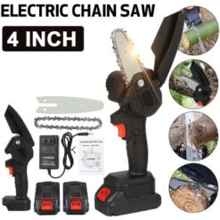 Mini Motosega Elettrica Portatile Da 4'' Ricaricabile A Batteria 88V 3500MAH (nera, Con 2 Batterie) Coxolo