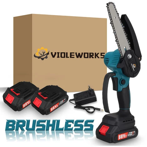 VIOLEWORKS 6 '' 18V 10000 RPM Potatore Senza Fili Senza Spazzole Batteria Motosega Batteria Motosega Tronco Sega 2 Batterie 1 VIOLEWORKS 6 '' 18V 10000 RPM Potatore Senza Fili Senza Spazzole Batteria Motosega Batteria Motosega Tronco Sega 2 Batterie