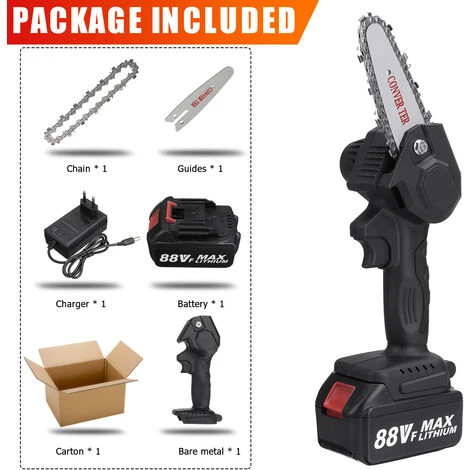 Motosega A Batteria 88VF 2 Batteria Sega Elettrica Portatile Registrazione Da Giardino Con Catena - Nera 5 Motosega A Batteria 88VF 2 Batteria Sega Elettrica Portatile Registrazione Da Giardino Con Catena - Nera - immagine 5
