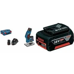 Bosch Professional GKF 12V-8 Rifilatore A Batteria, 2 Batterie Da 3.0 Ah, Caricabatteria, Valigetta L-BOXX, 12 V, Codolo Per Testa Di Fresatura 8 Mm + 1600A002U5 GBA Batteria, 18 V, 5.0 Ah, M-C